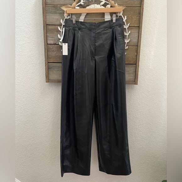 Babaton Pleated Black Faux Leather Pants Ladies 10 Nwt
